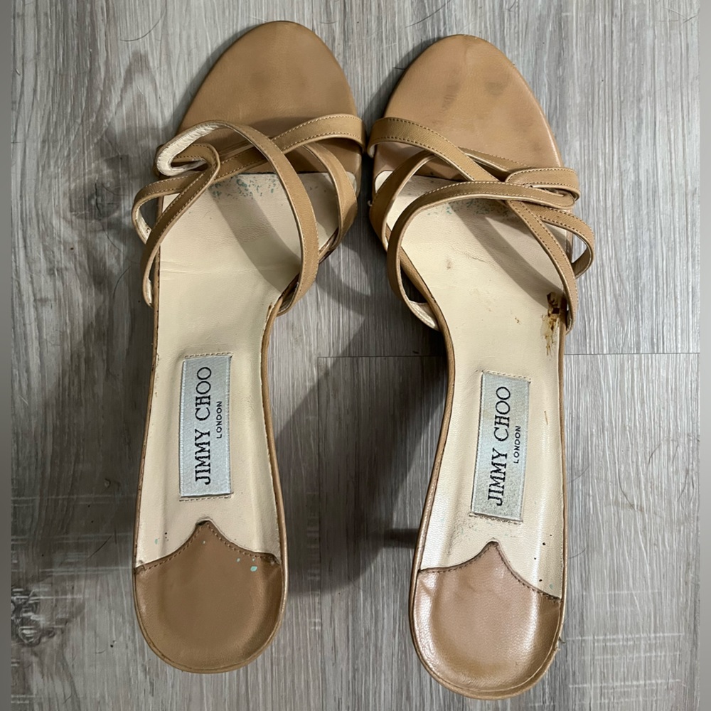 👡 Jimmy Choo sling-back sandals shoes tan sz 40 (10) - VERSATILE & BEAUTIFUL!